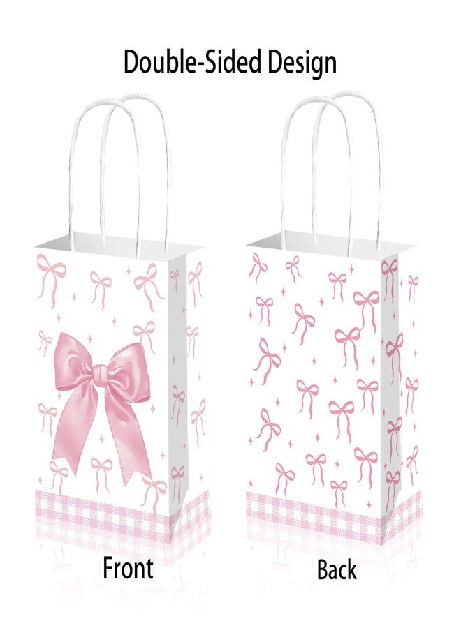 Qpout 12 PCS Bow Gift Bags Bulk, Small Pink Gift Bag, Coquette Goodie Bag, Pink Bow Party Favor Bags Paper Treat Candy Snack Bag for Girls Birthday Baby Shower Wedding - Image 3